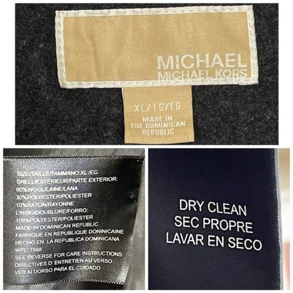 Michael Kors peacoat Charcoal gray double breasted wool blend Coat XLarge - Picture 3 of 7